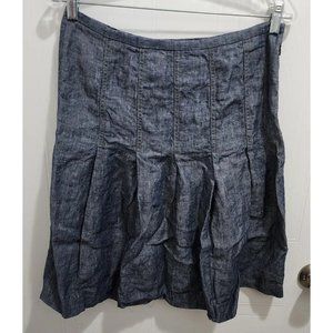 Kasper Women's Pleated Knee Length Skirt Side Zip Twill Denim 100% Linen Sz 10P